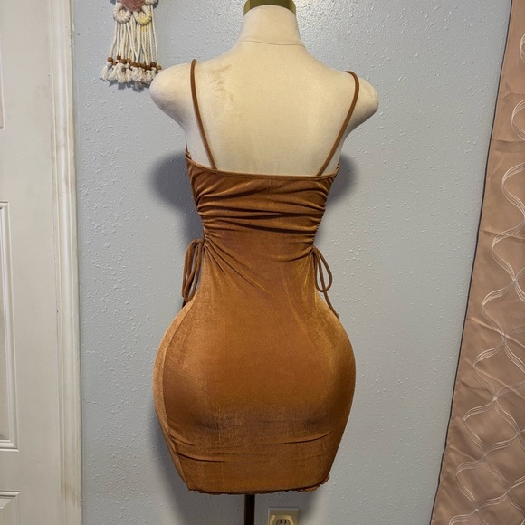 Love J Ribbed Brown Spaghetti Strap Mini Dress - Picture 2 of 4